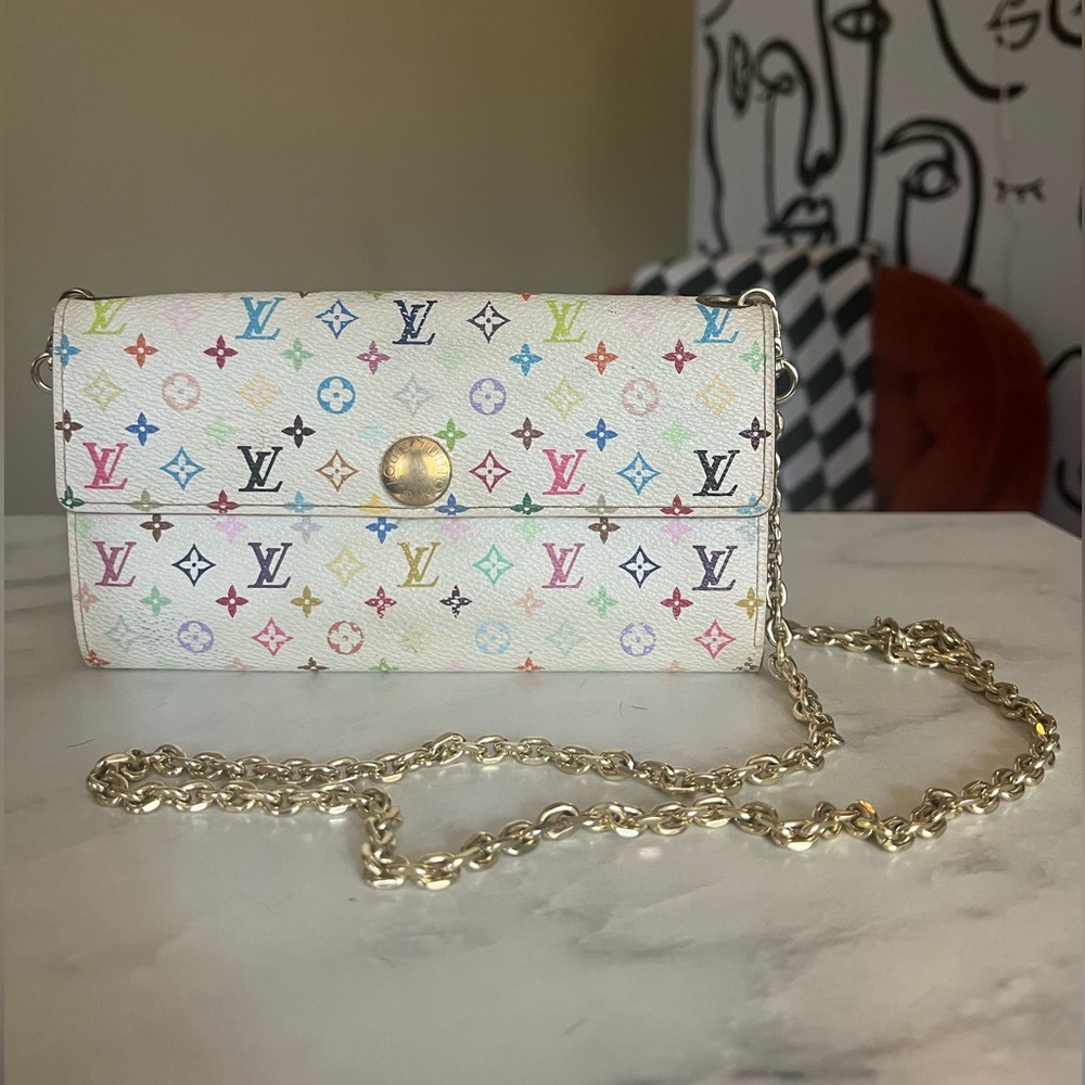 Louis Vuitton wallet on chain tri color, white, gold